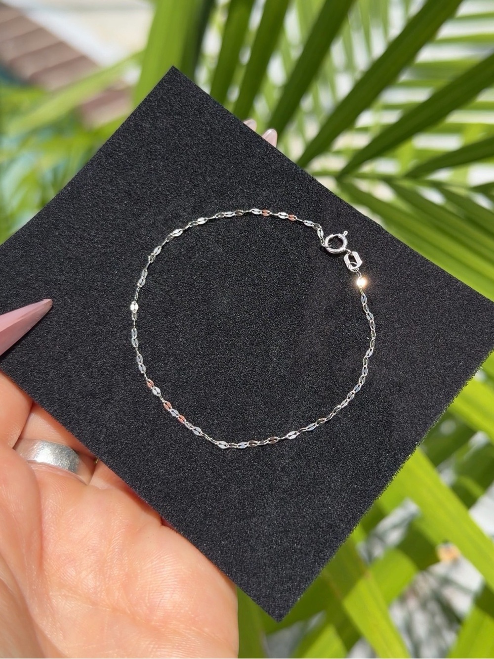 10K Solid White Gold Mirror Link Bracelet – 7 – New in Gift Box
